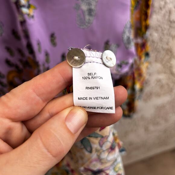 Fig And Flower Anthropologie Purple Paisley Floral Boho Peasant Top Size XL - Picture 5 of 6